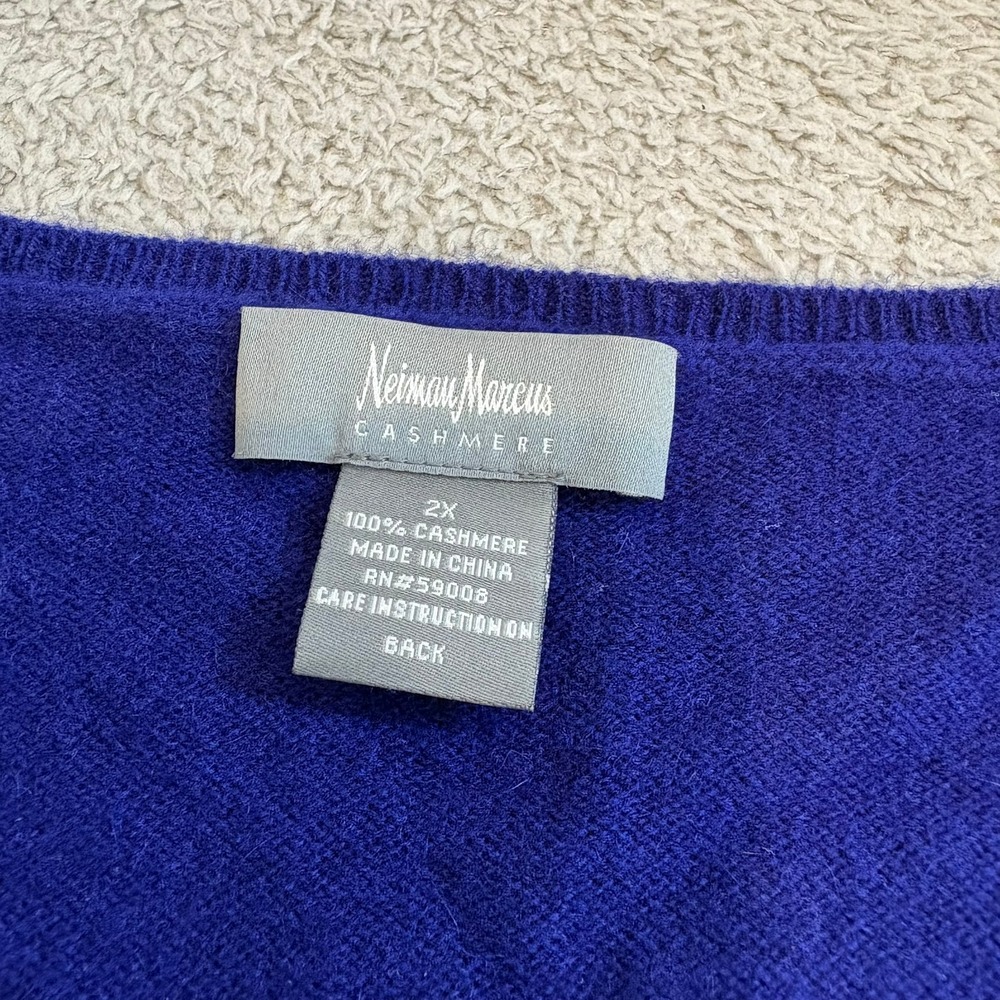 Neiman Marcus Cashmere Sweater Womens 2X Royal Blue V-Neck 3/4 Sleeve Pullover - Picture 5 of 13
